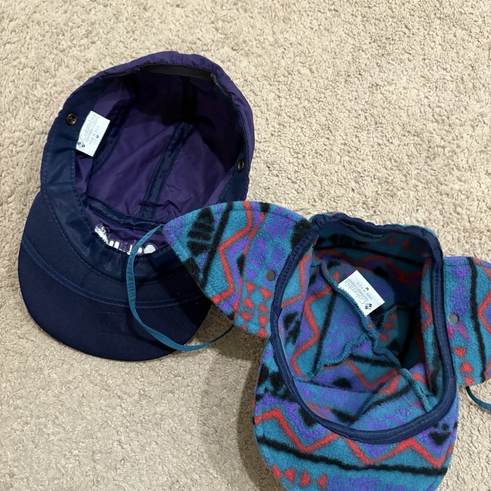 Vintage 90s Columbia Sportswear 2-in-1 Aztec Hat Sz M Purple Fleece Nylon USA - Picture 8 of 9